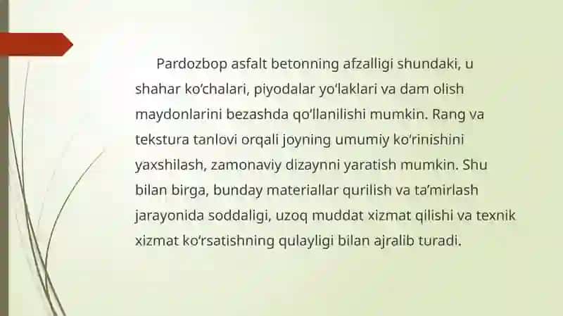 Pardozbop innovatsion asfalt betonlar, piyodalar uchun asfalt betonlar, velokordlar uchun rangli qoplama 3