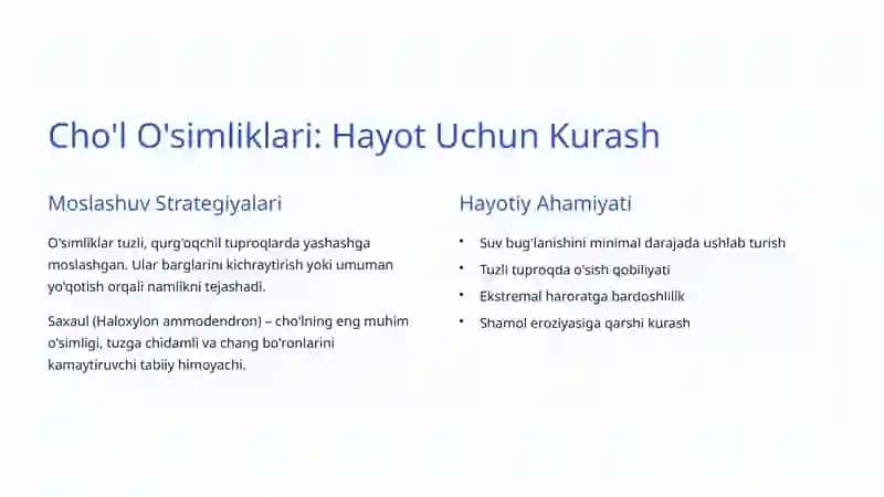 Cho'l O'simliklarining Moslanishi: Qurg'oqchilikga Qarshi Tabiiy Qahramonlar 3