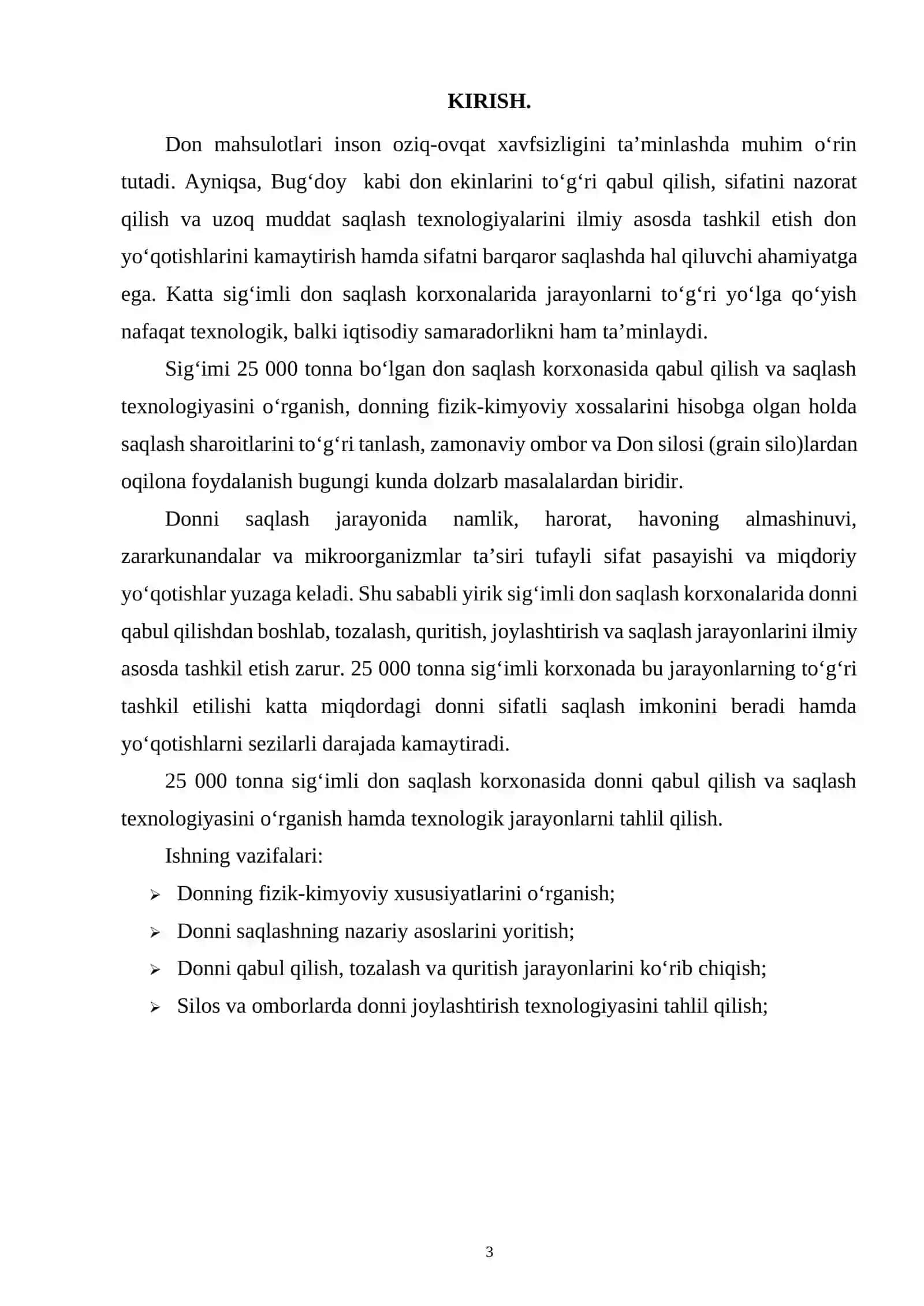 Sig'imi 25 000 tonna boʻIgan don saqlash korxonasida gabul qilish va saqlash texnologiyasi 3