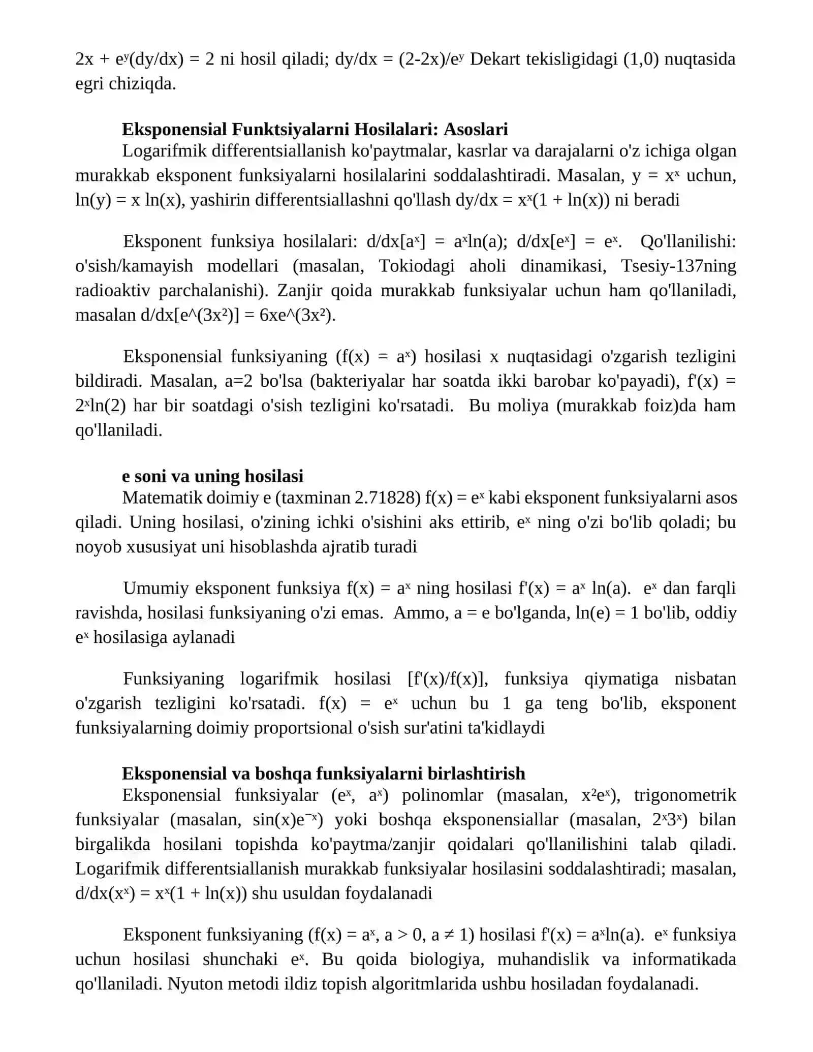 Logarifmik hosila. Daraja ko‘rsatkichli funksiyaning hosilasi 3