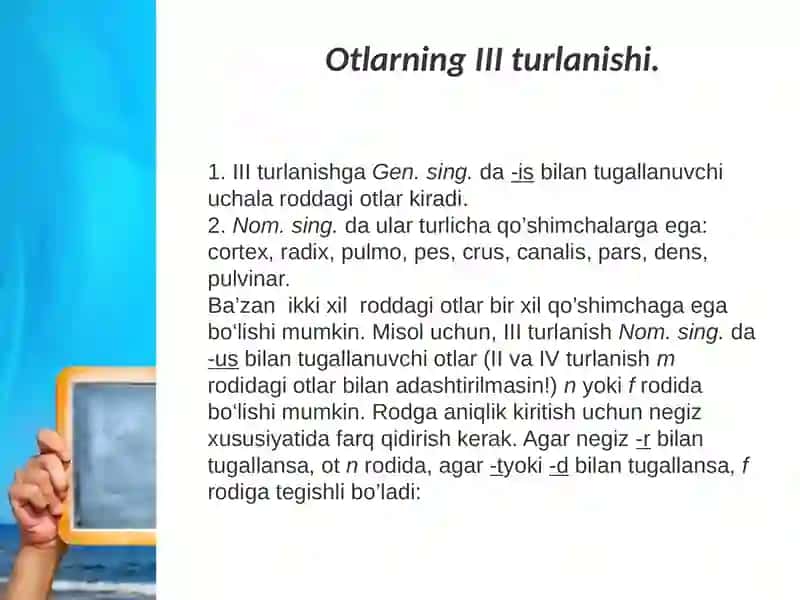 Оtlarning 3-turlanishi.  Genus masculinum. Genus femininum. Genus neutrum. 3