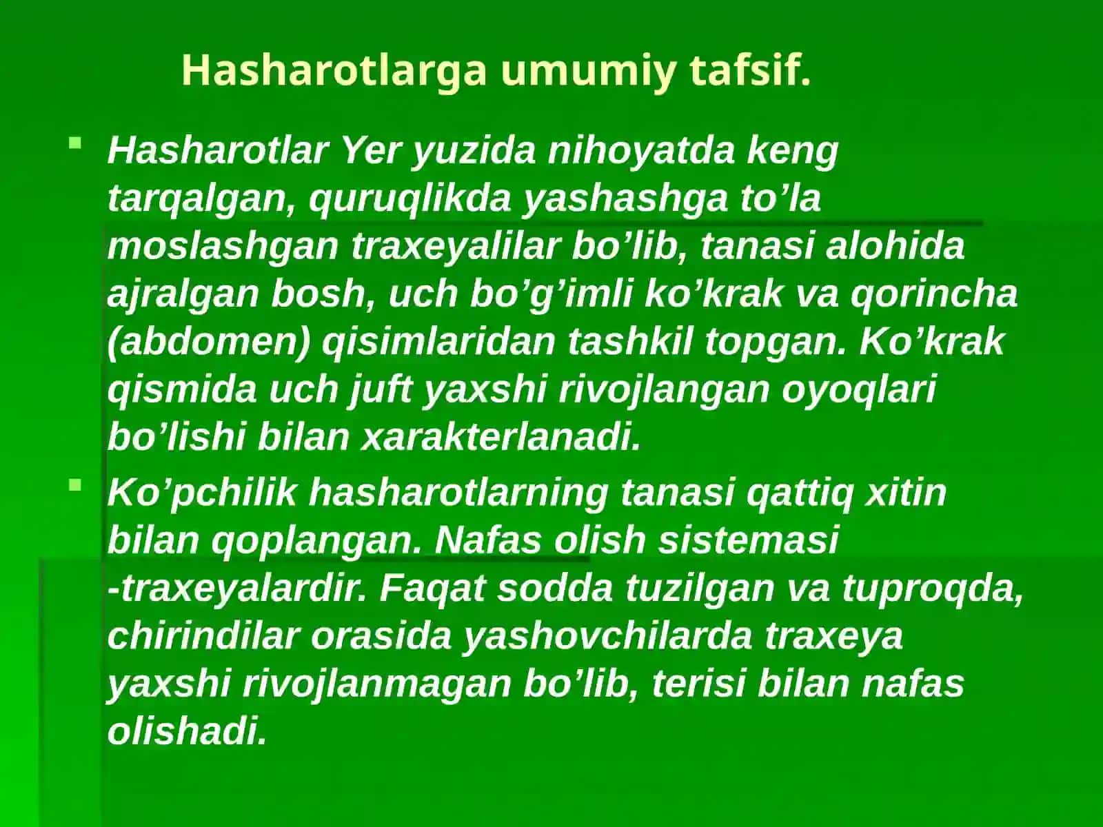 Hasharotlarning tashqi belgilari – morfologiyasi 3