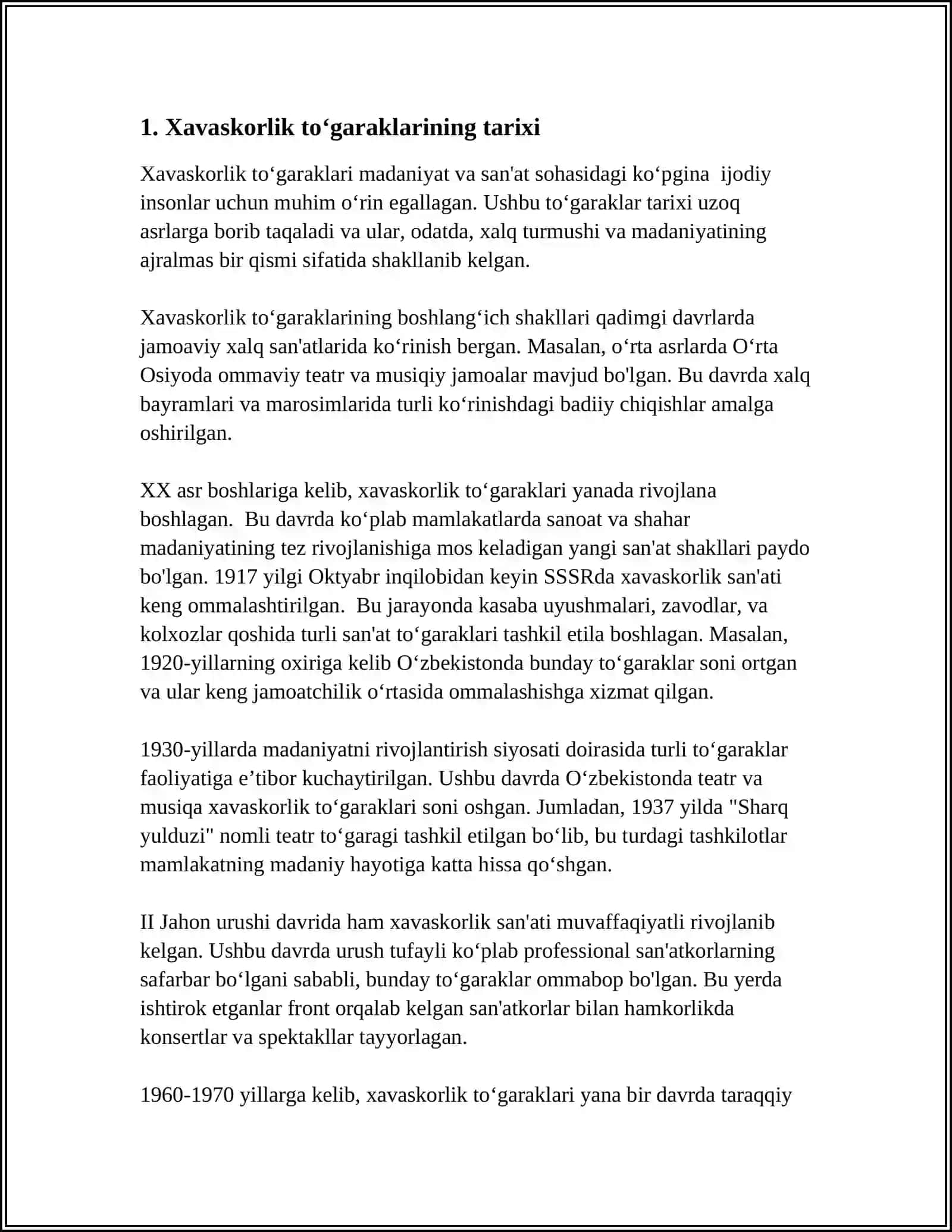 XAVASKORLIK TOʻGARAKLARINING TASHKIL ETILISHI, BIRINCHI MUSIQALI TEATRLAR XAQIDA 3