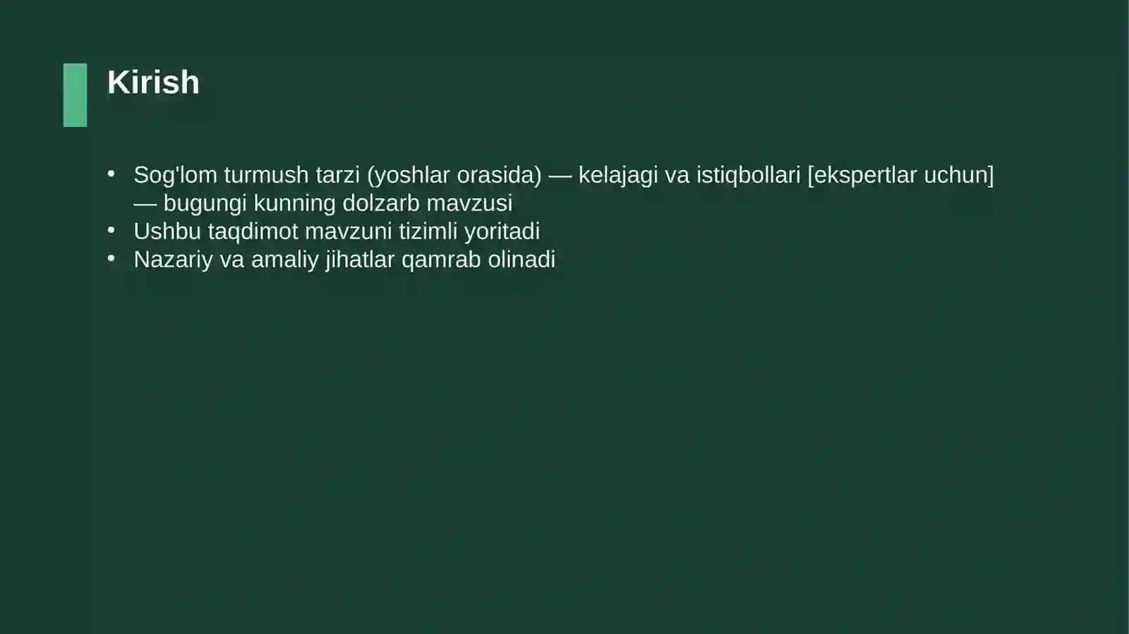 Sog'lom turmush tarzi (yoshlar orasida) — kelajagi va istiqbollari [ekspertlar uchun] 3