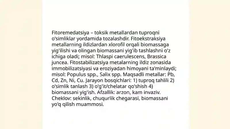 Bioekologik usullar orqali tuproqni rekultivatsiya qilish 3