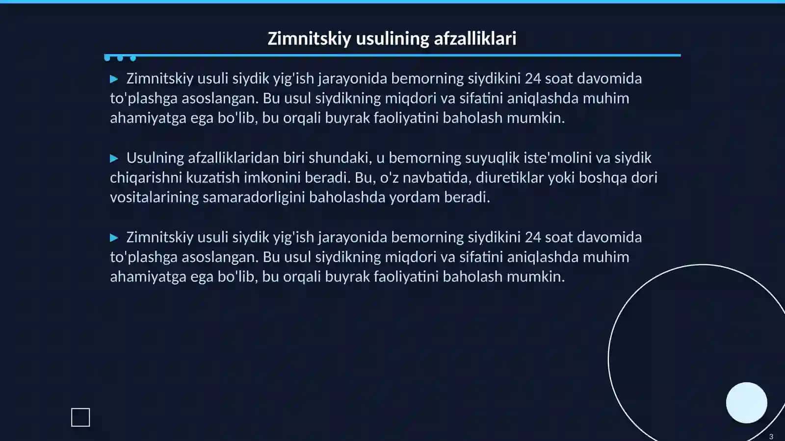 Zimnitskiy va Necheparenko usulida siydik yig 'ish.Siydik qopini kateterlash. (klinik amaliyot) (H17F simulyatsion markaz) 3