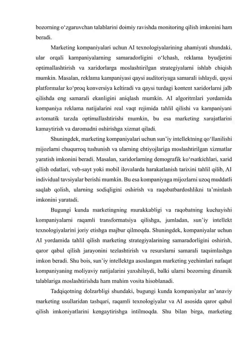 AI yordamida marketing kompaniyasi natijalarini tahlil qilish va berilgan masalaga aniq yechimlar ishlab chiqish 3