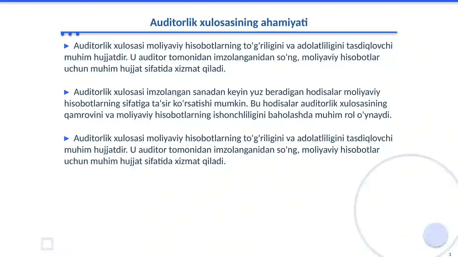 Auditorlik xulosasi va Moliyaviy Hisobotlar 3