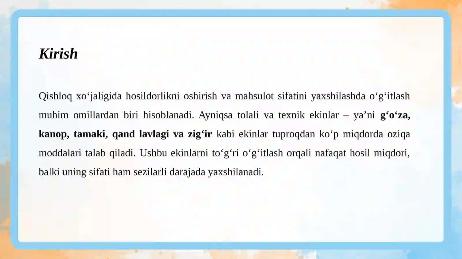 Tolalivatexnikekinlarnioʻgʻitlash.(G’o’za,Kanop, Tamaki,Qandlavlagi,Zig’ir) 3