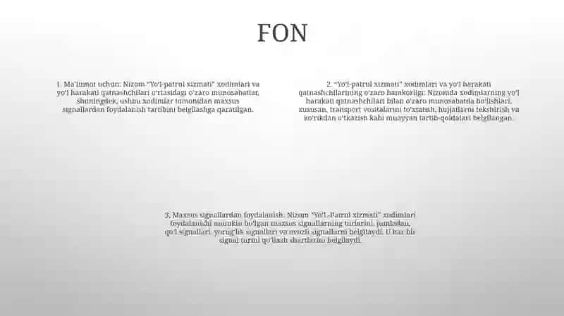 Yo’L-Patrul Xizmati Xodimlarining Yo’L Harakati Qatnashchilari Bilan O’Zaro Munosabatlari Hamda Maxsus Moslamalardan Foydalanishi Tartibi To’Grisidagi Nizomni Tasdiklash 3