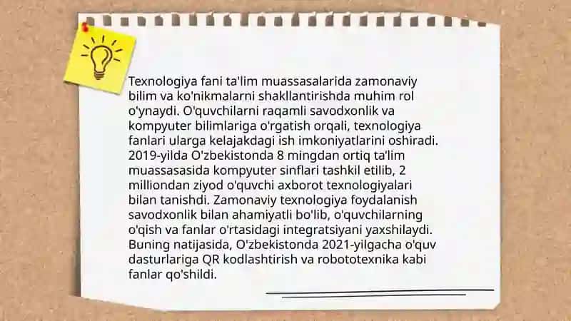 Texnologiya fanining maktab o’quv rejadagi o’rni 3