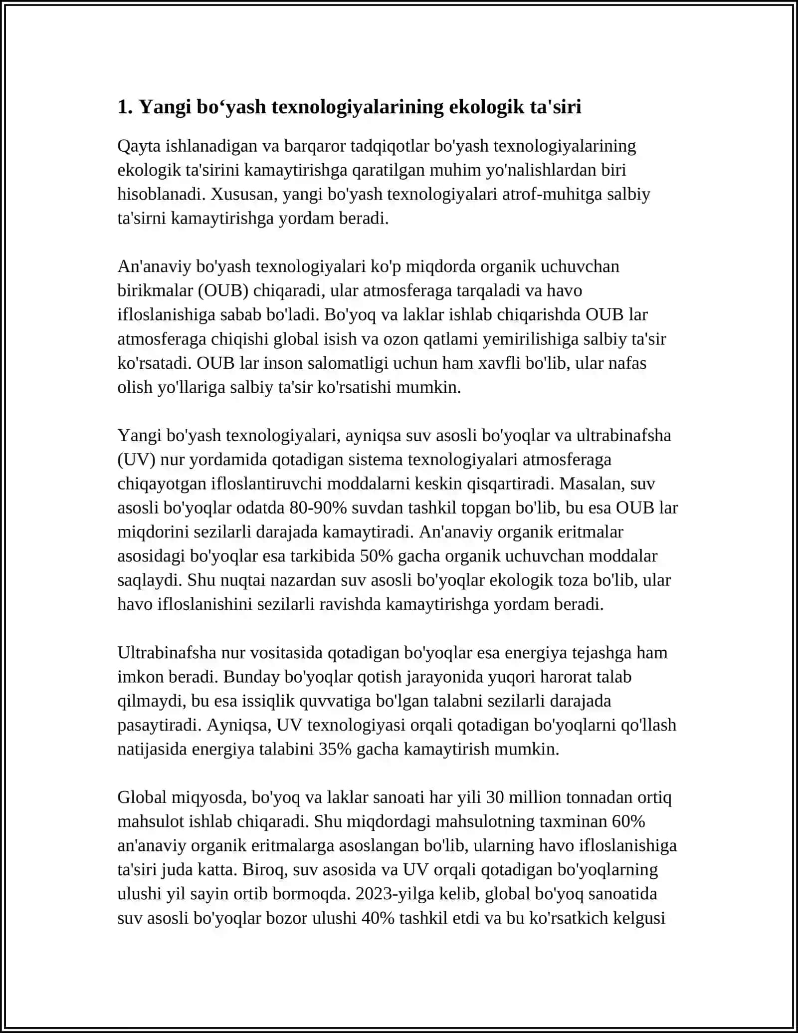 INNOVATSION BO‘YASH TEXNOLOGIYALARINING EKOLOGIK JIHATDAN SOLISHTIRILISHI 3