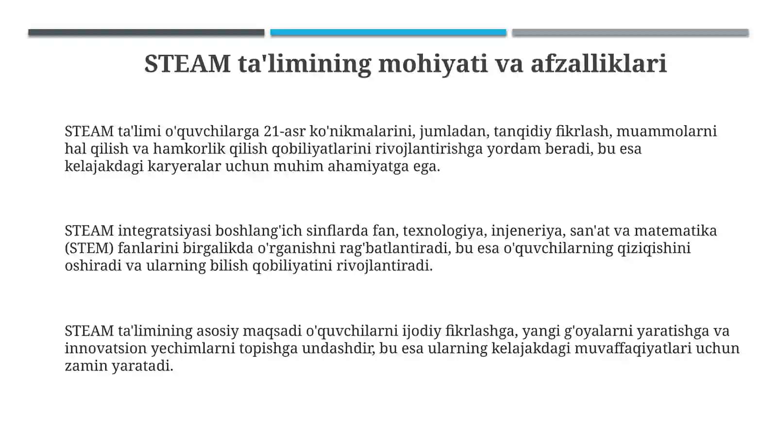 Boshlangich talimda STEAM texnologiyasini qollashi 3