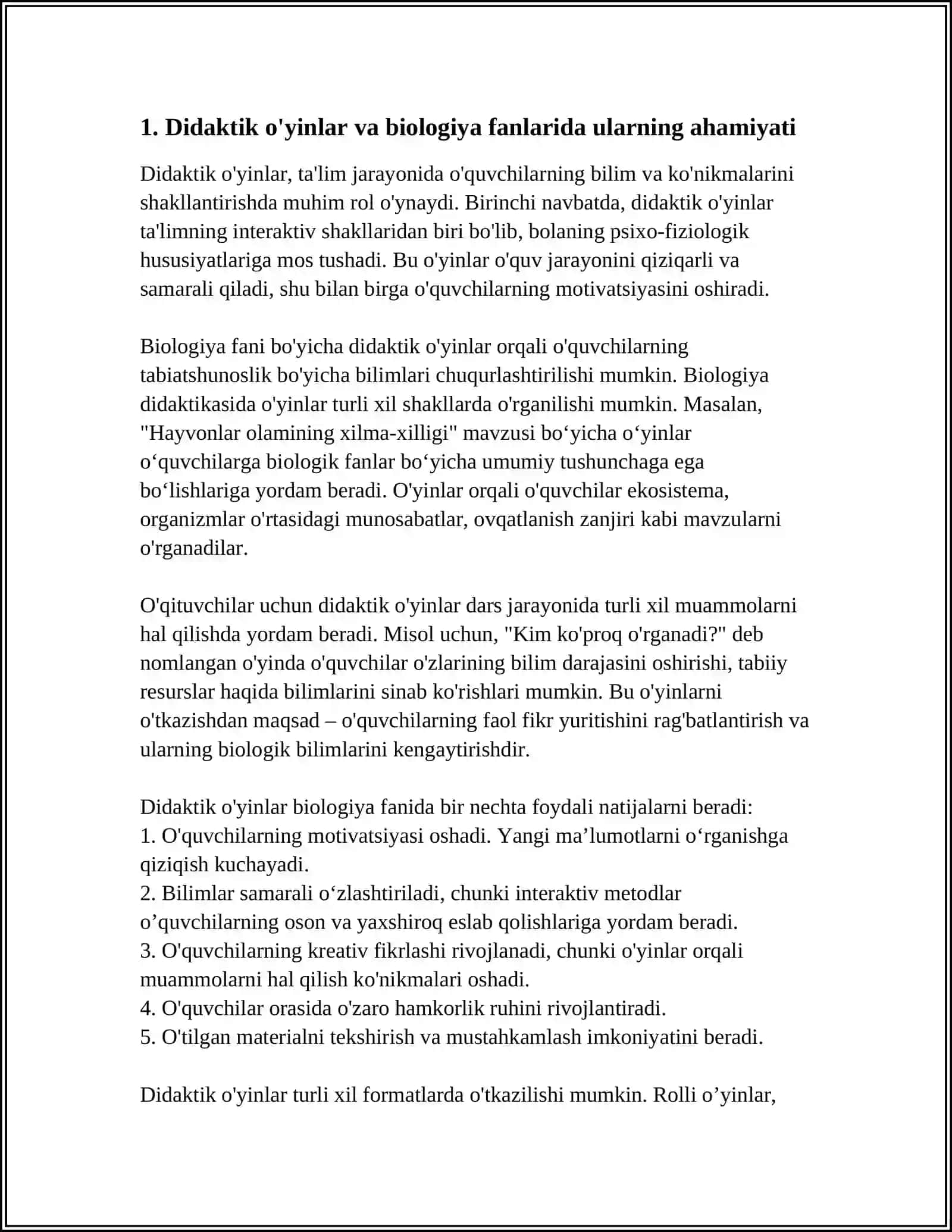 BIOLOGIYA DARSLARIDA DIDAKTIK OʻYIN TEXNOLOGIYALARIDAN FOYDALANISH 3