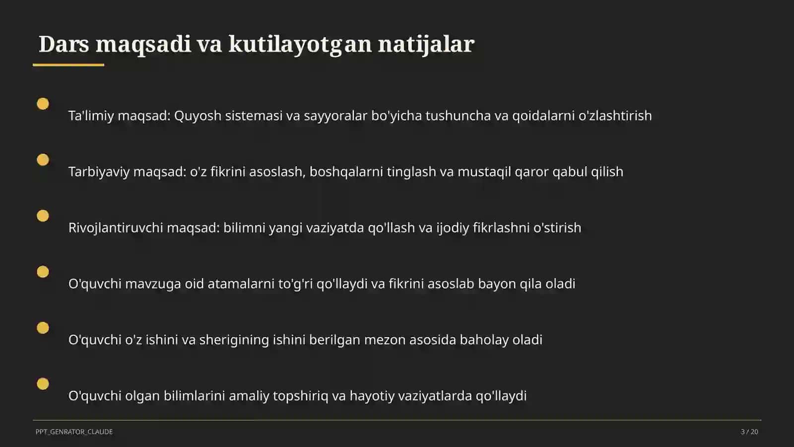 Quyosh sistemasi va sayyoralar (4-sinf) 3