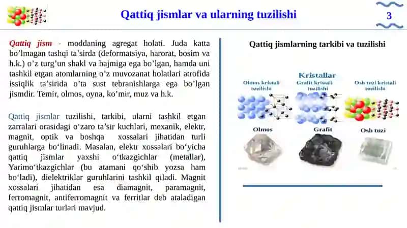 Qattiq jismlar xossalari va ulardaginuqsonlar 3