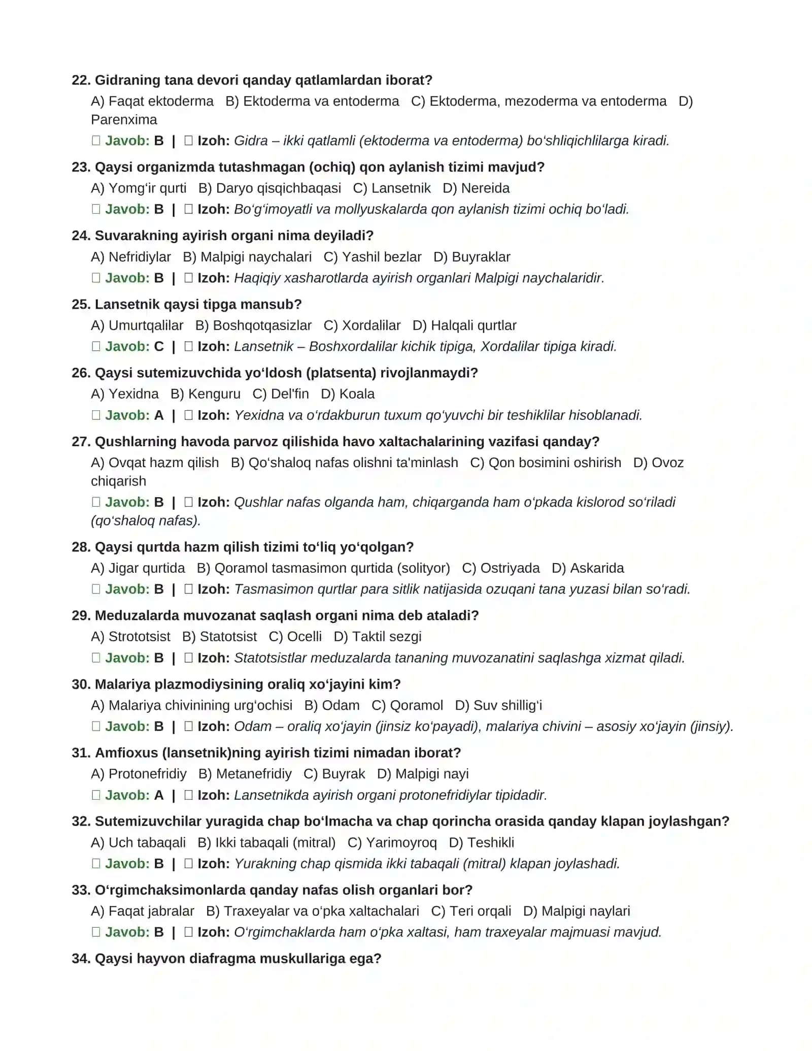 🧬"BIOLOGIYA DTM — 100+ Bazaviy Orginal Testlar | Javoblar va Tushuntirishlar" 3