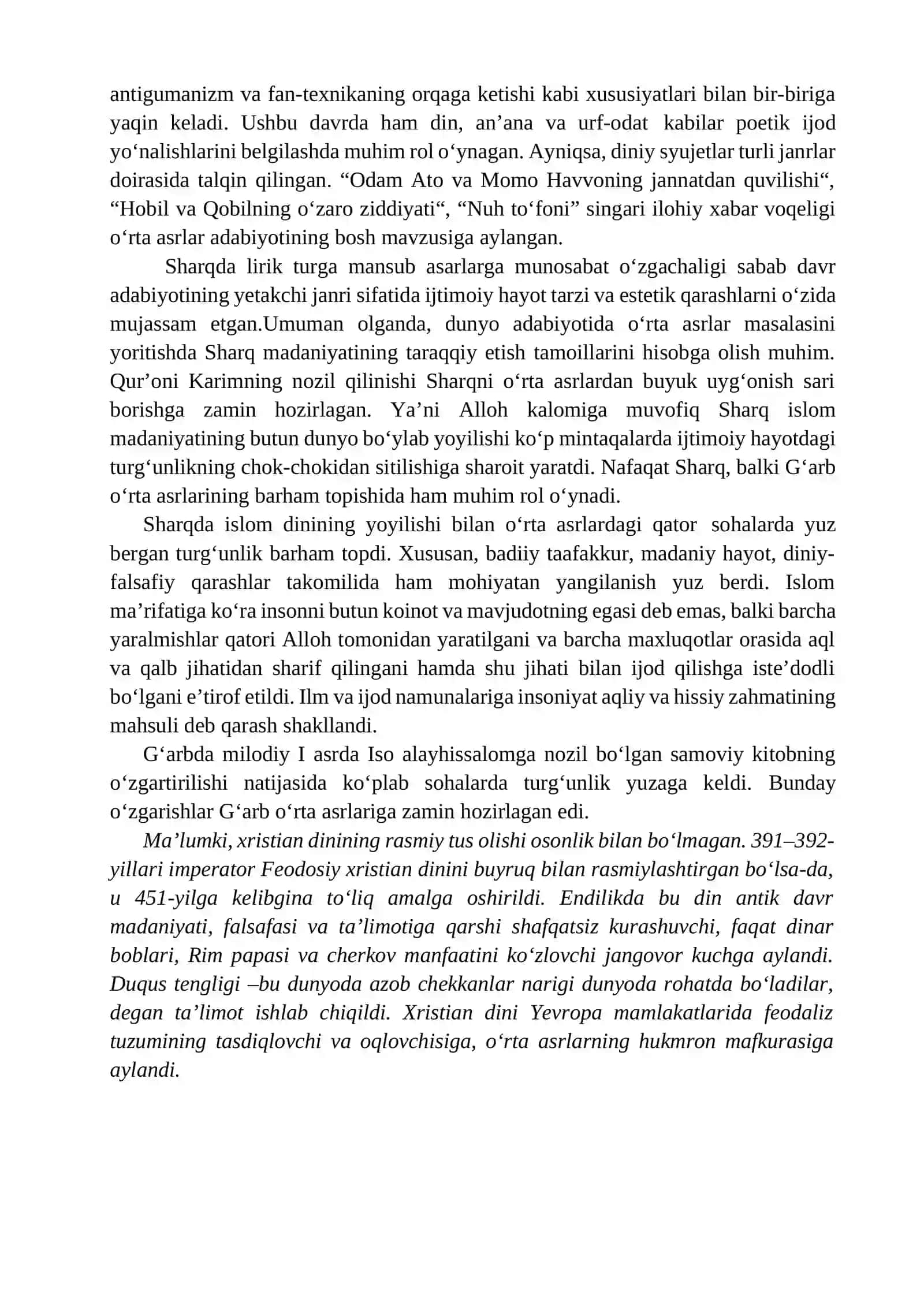 7-MA’RUZA. SHARQ VA GʻARB ADABIYOTIDA O‘RTA ASRLAR MASALASI 3