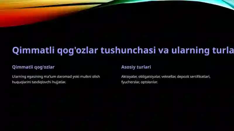 Qimmatli qog‘ozlar tushunchasi va turlari, qimmatli qog‘ozlar bozori va unda tijorat banklarining operatsiyalari 3