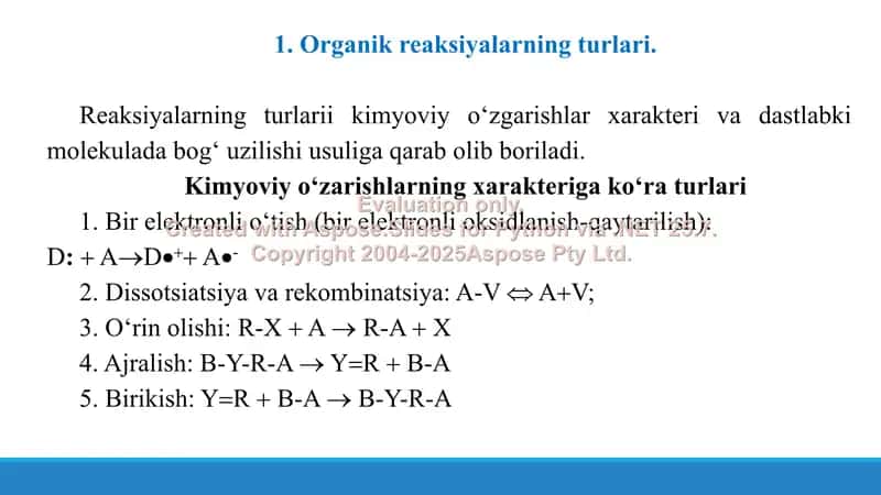 Organik reaksiyalarning turlari. Organik moddalarda elektronodonor va elektronoakseptor 3