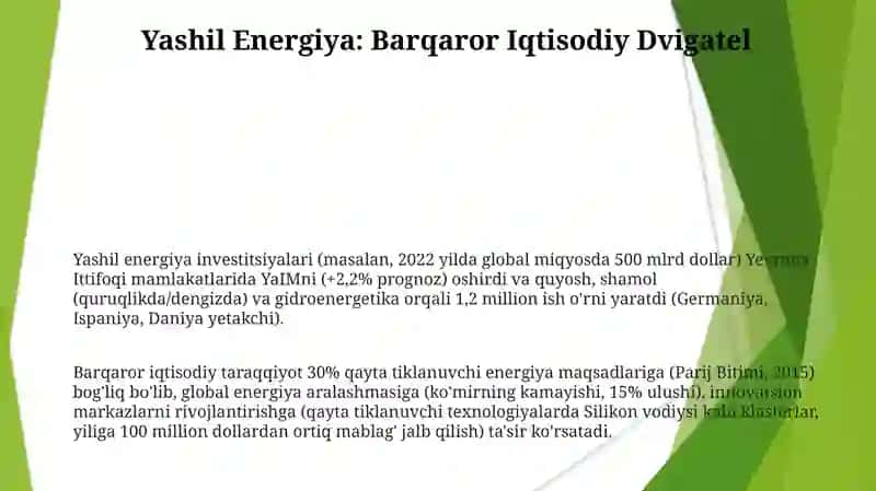 Yashil energetika barqaror iqtisodiy rivojlanish 3