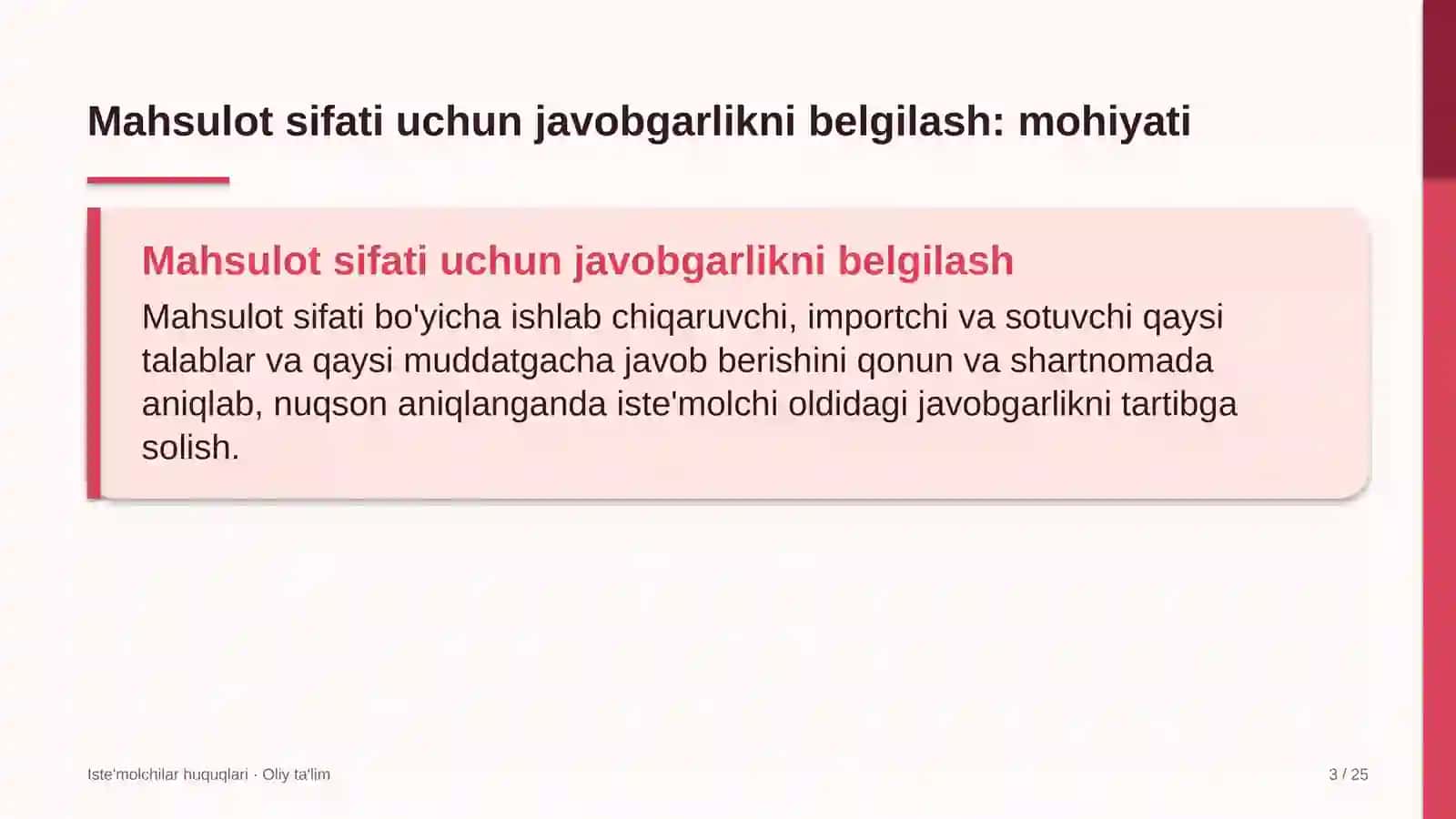 Iste'molchilar huquqlari · Oliy ta'lim 3
