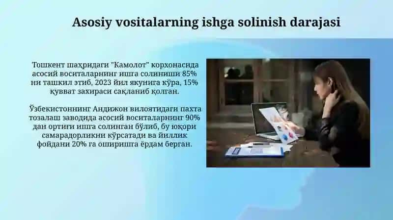 Korxonaning asosiy vositalardan foydalanish koʻrsatkichlarini aniqlash 3