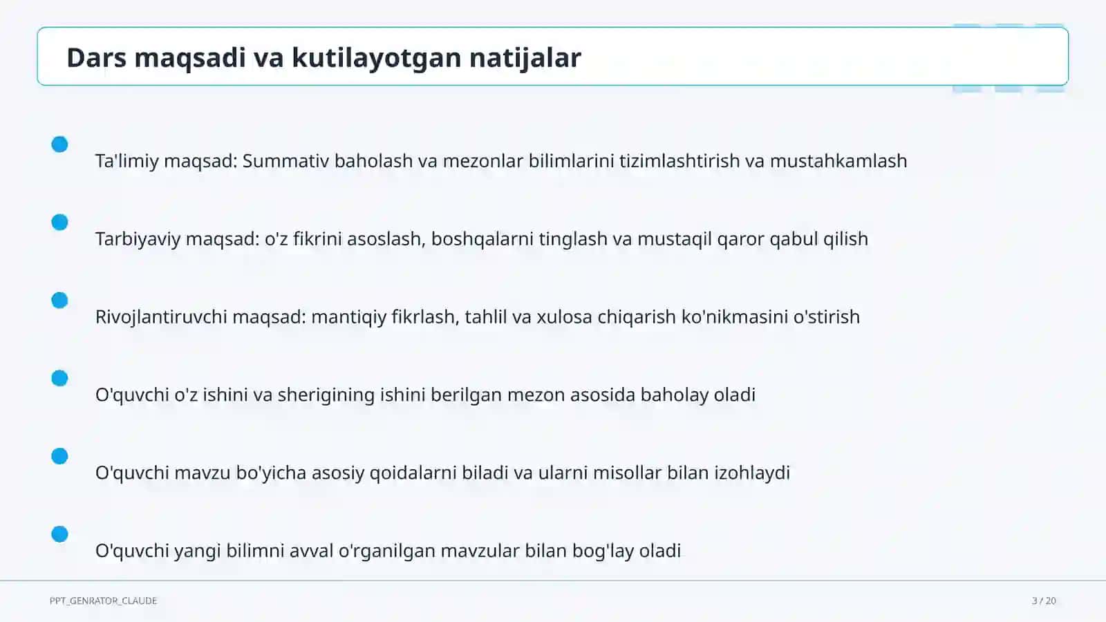 Summativ baholash va mezonlar 3