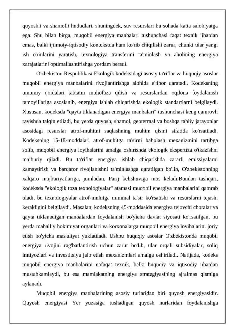 Muqobil energiya manbalaridan foydalanish tushunchasi va uning huquqiy tartibi 3