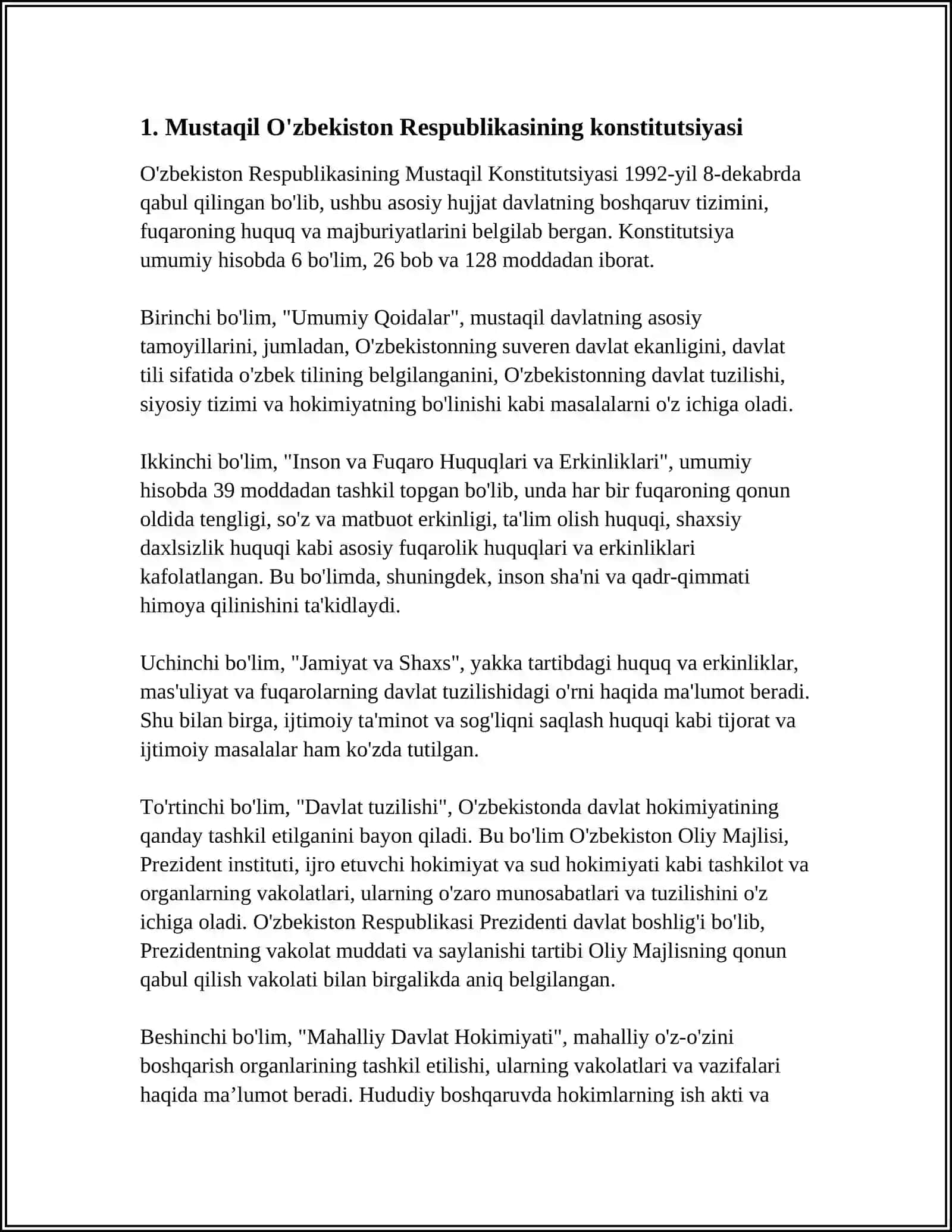 MUSTAQIL O’ZBEKISTON DAVLATI VA HUQUQI. O’ZBEKISTON RESPUBLIKASIDA HUQUQIY DAVLAT VA FUQAROLIK JAMIYATINING SHAKLLANISHI 3