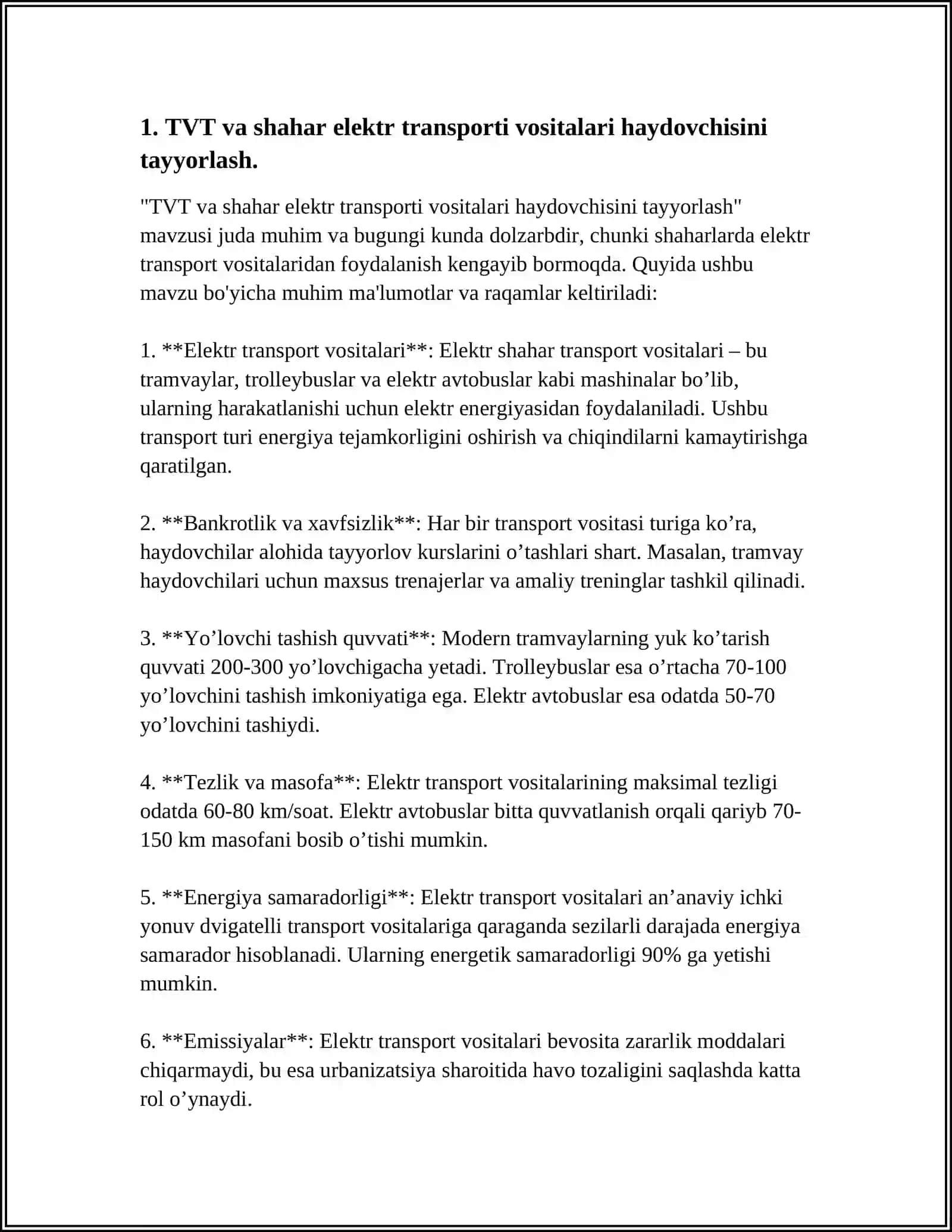 TVT va shahar elektr transporti vositalari haydovchisini tayyorlash 3