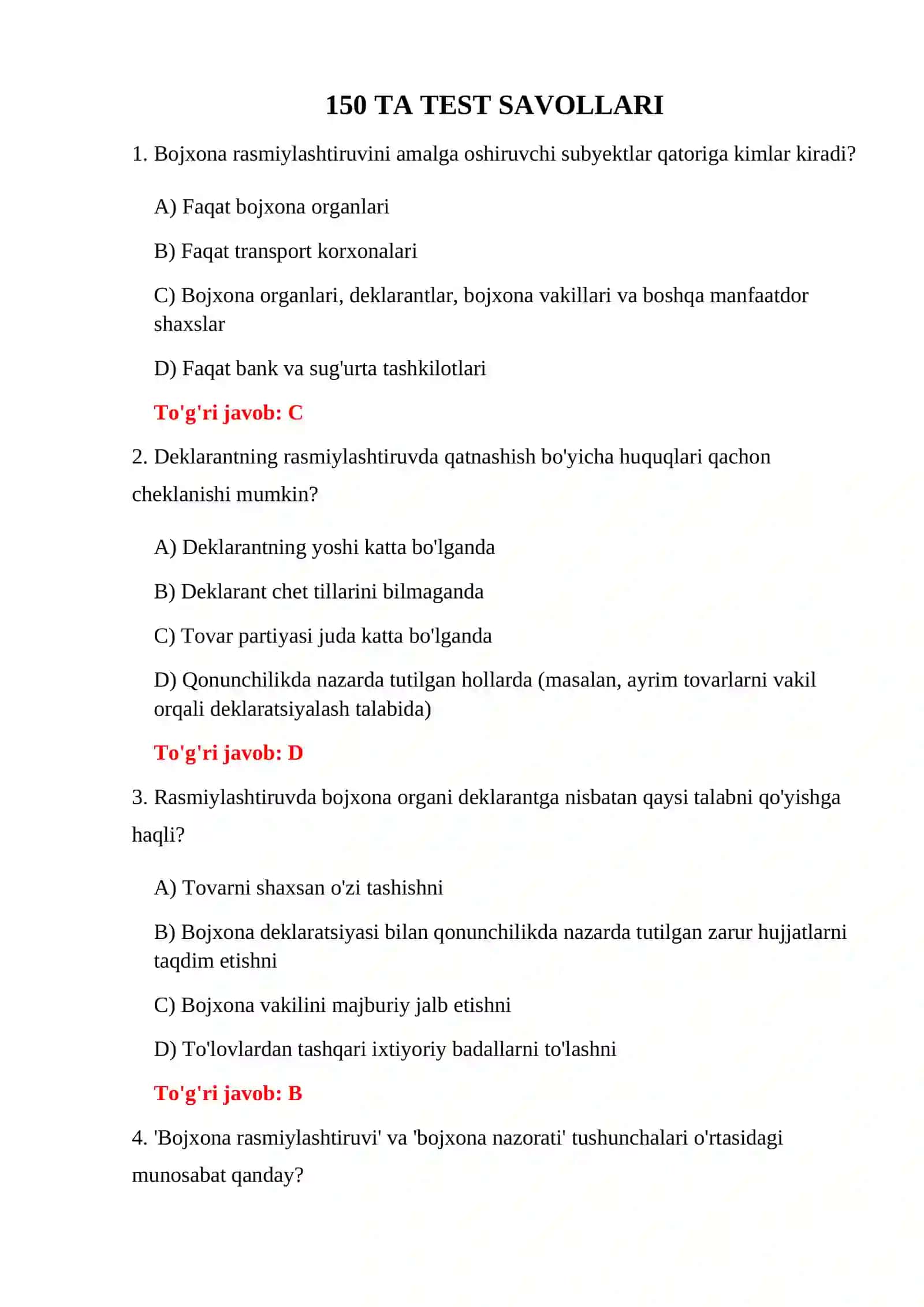 BOJXONA RASMIYLASHTIRUVI TESTLARI 3