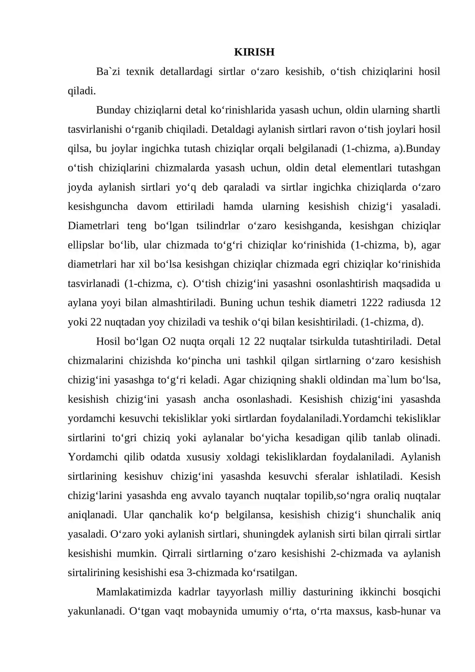 SIRTLARNING OʻZARO KESISHUV CHIZIGʻINING ORTOGANAL VA AKSYONOMETRIK PREYKSYALARINI BAJARISH 3