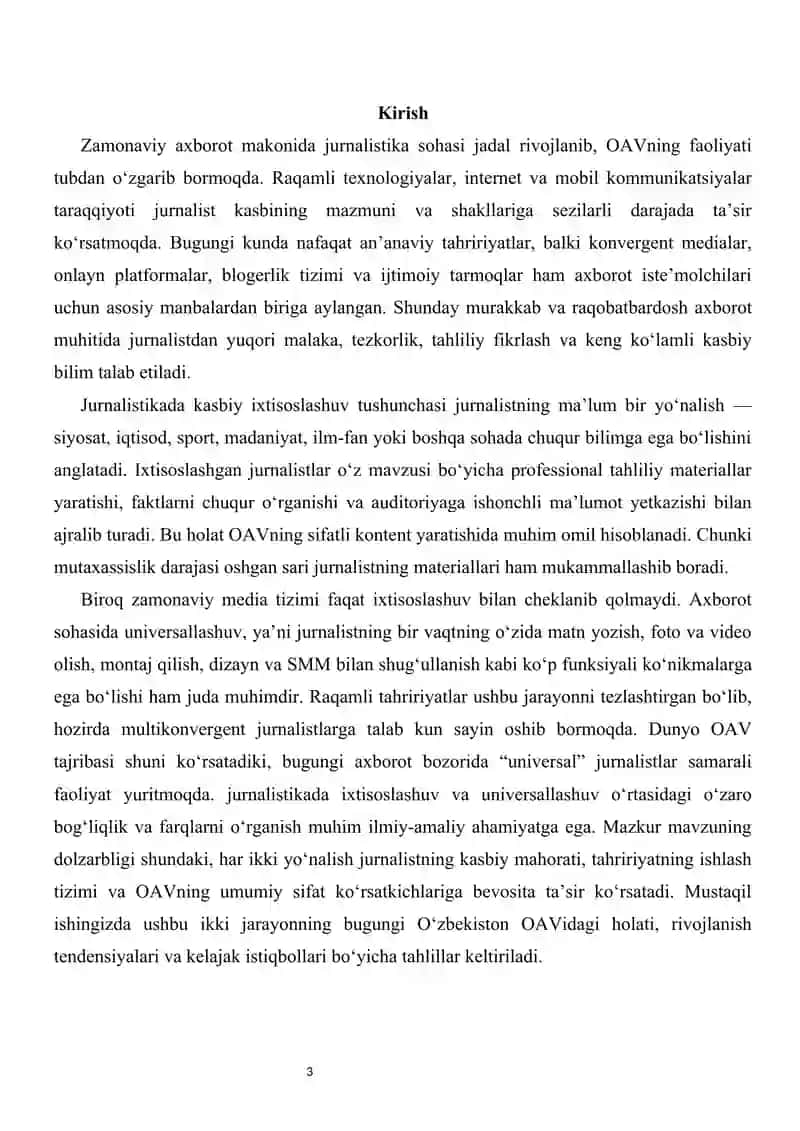 Jurnalistika va OK da kasbiy ixtisoslashuv va universallashuv 3