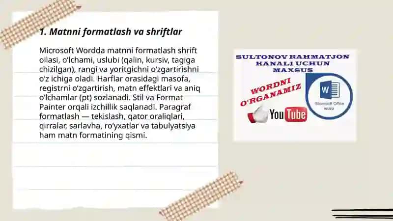 Microsoft Word dasturining imkoniyatlari 3
