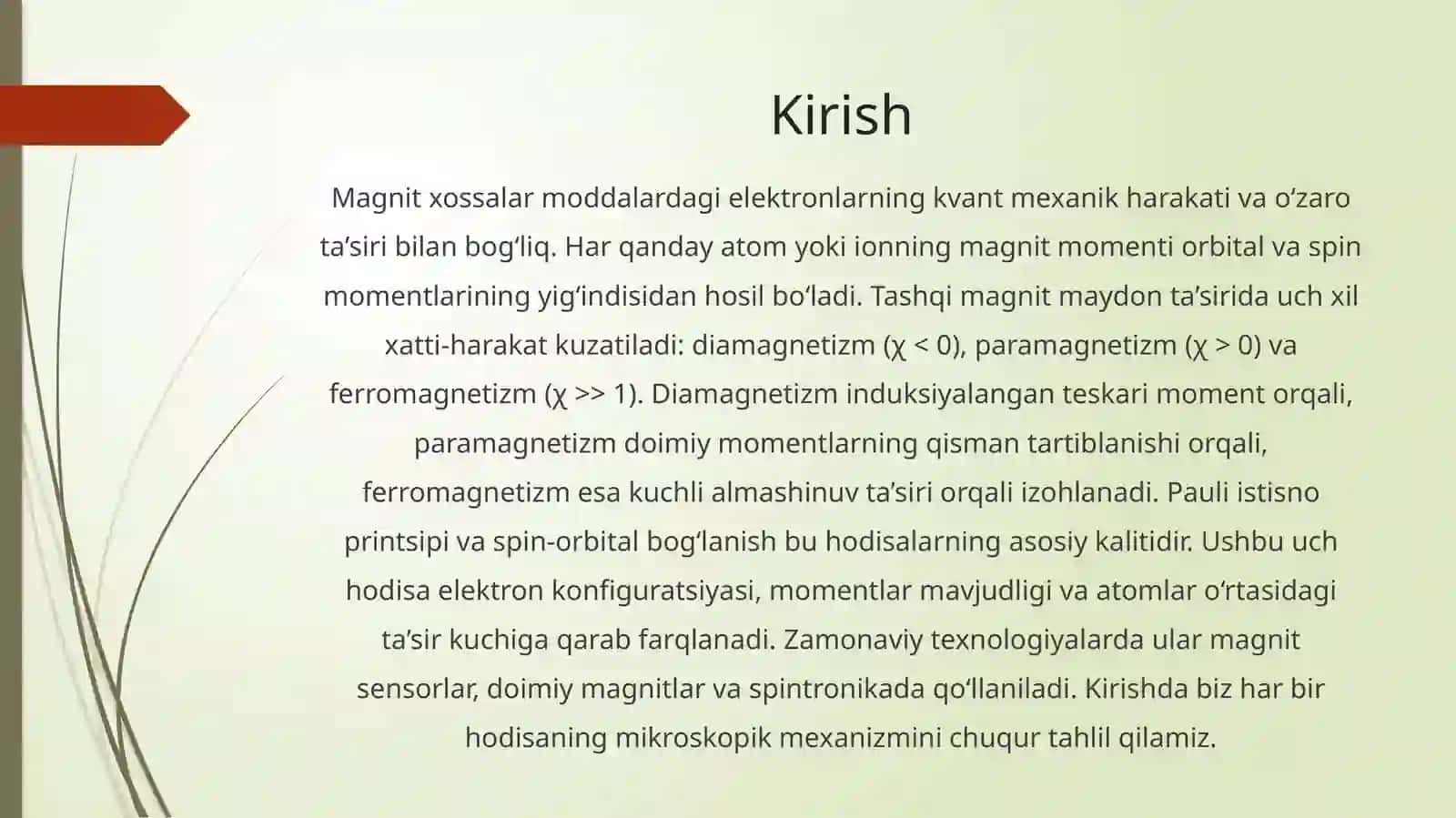Diamagnetizm, Paramagnetizm va Ferromagnetizm tabiati 3