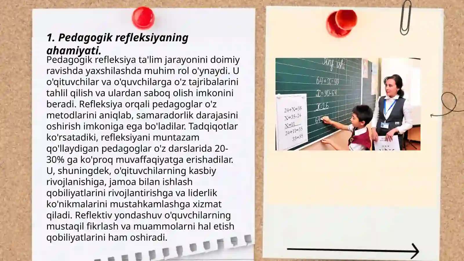 Oʻqituvchining kasbiy pedagogik refleksiya asosida oʻz pedagogik mahorati imkoniyatlarini takomillashtirishi 3