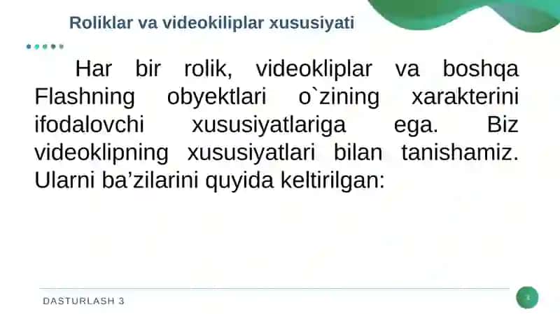 Roliklar va videokiliplar xususiyati. Kiritish madonlarini hosil qilish. if, if…else shartli operatorlarini rolikda qo`llanilishi 3