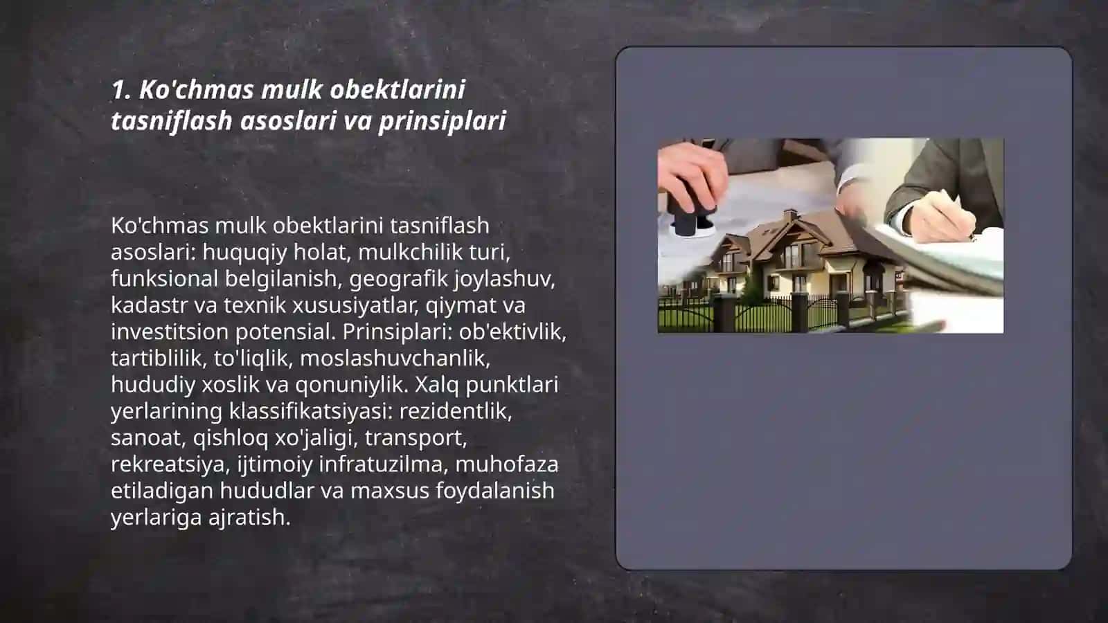 Ko'chmas mulk obektlarini klasifikatsiyalash sistemasi.Xalq punktlari yerlarining klasifikatsiyasi 3