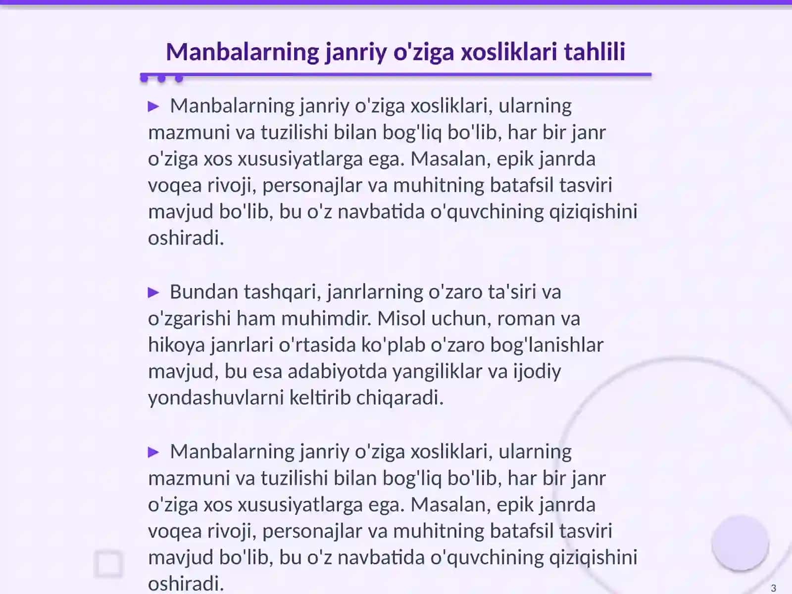 Manbalarning janriy oʻziga xosliklari,glos,interpoliyasiya 3
