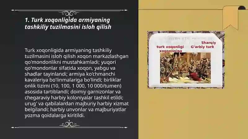 Turk xoqonligi va ilk oʻrta asrlar davridagi Oʻrta Osiyo davlatlarining harbiy ishlarida oʻtkazilgan islohotlar 3