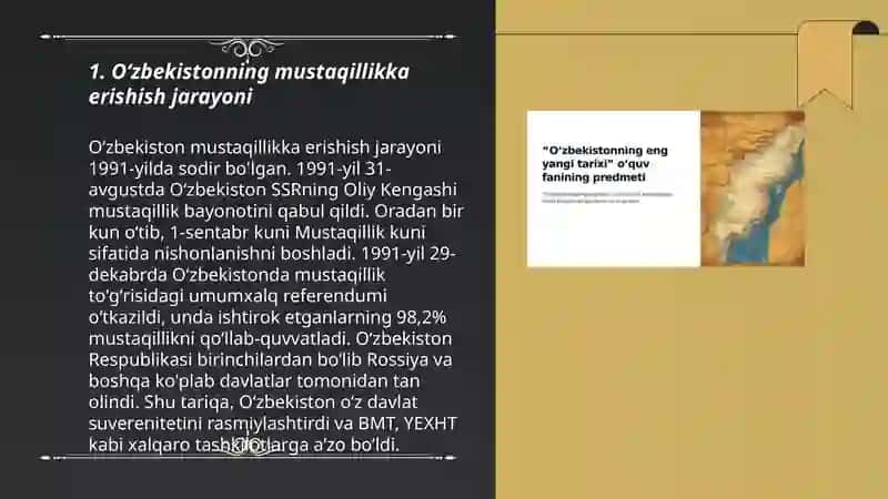 "Oʻzbekistonning eng yangi tarixi "oʻquv fanining predmeti va vazifalari" 3