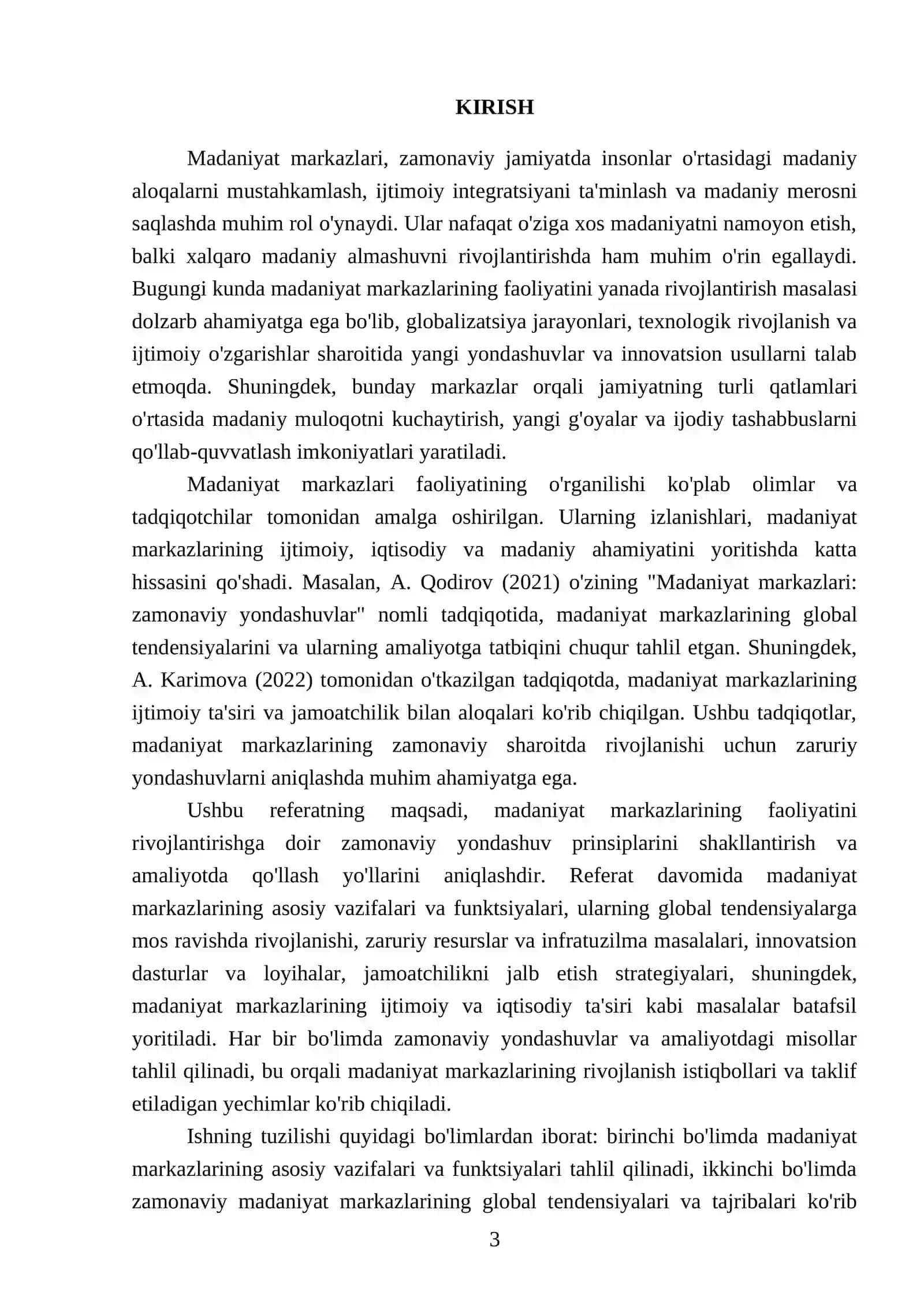Madaniyat markazlari faoliyatini yanada rivojlantirishga doir zamonaviy yondashuv prinsiplarini shakllantirish va amaliyotda qo’llash 3