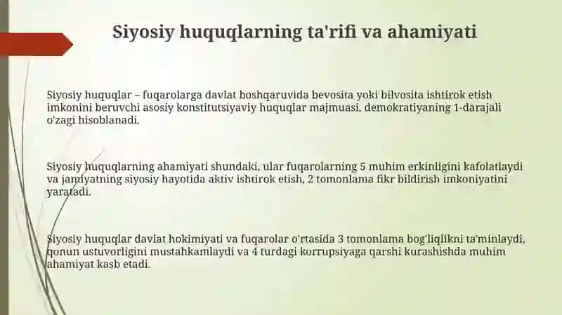 Siyosiy huquqlarning mazmuni va turlari 3