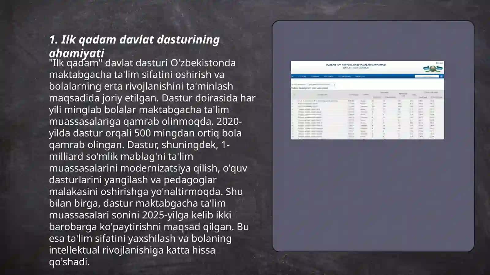 "Ilk qadam"davlat dasturining qabul qilinishi va mazmun mohiyati 3