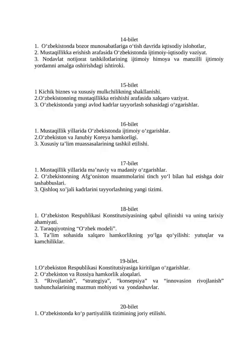 O‘zbekistonning eng yangi tarixidan oraliq nazorati savollari 3