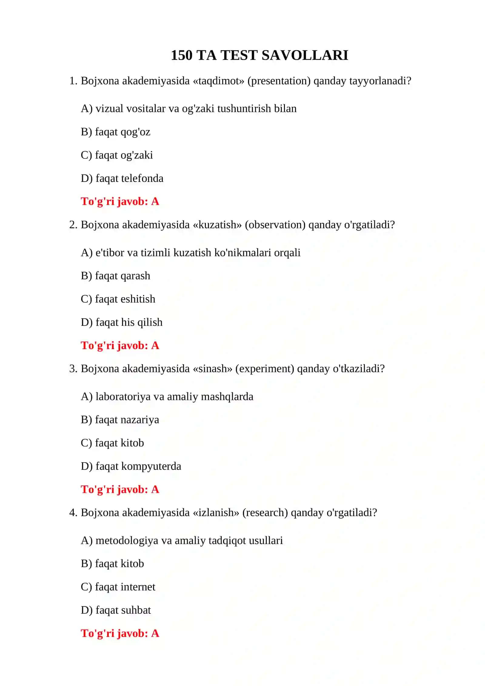 Bojxona Akademiyasi Kirish Testlari 3