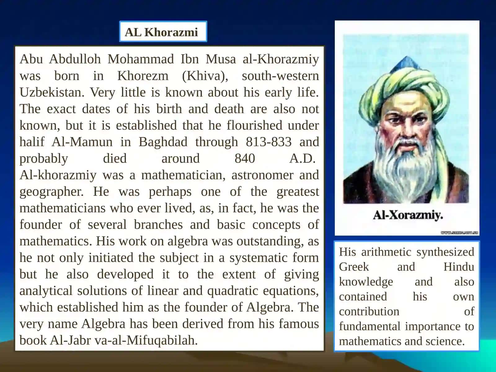AbuAbdullohMohammadIbnMusa al-Khorazmiy 3