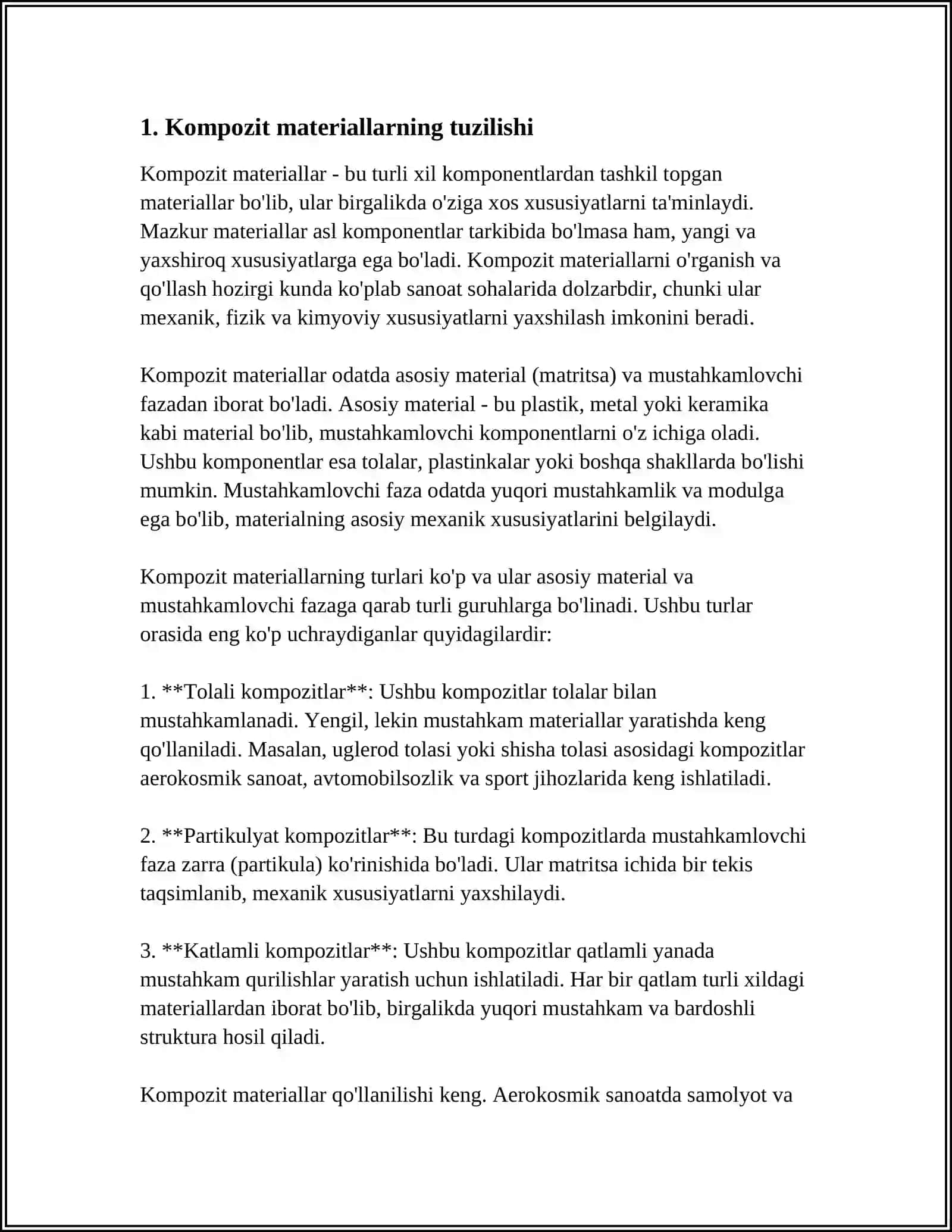 MUSTAQIL ISH Mavzu: KOMPOZIT MATERIALLAR 3