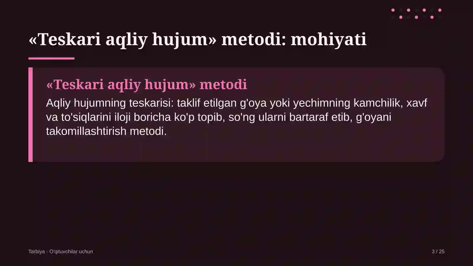 tarbiya darslarida teskari aqliy hujum metodidan foydalanish 6695 3